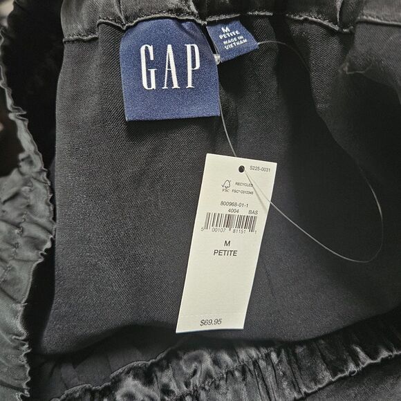 GAP Black Satin Midi Skirt Petite Medium‎ NWT High Waist Elastic Waistband - Picture 5 of 7